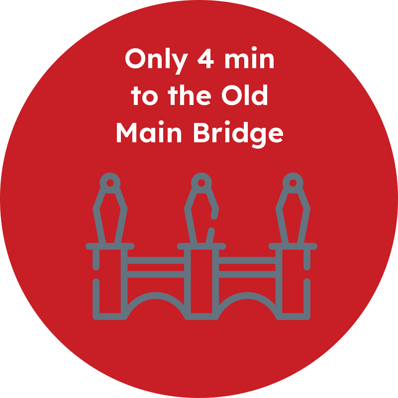 Only a 4-minute walk to the Old Main Bridge