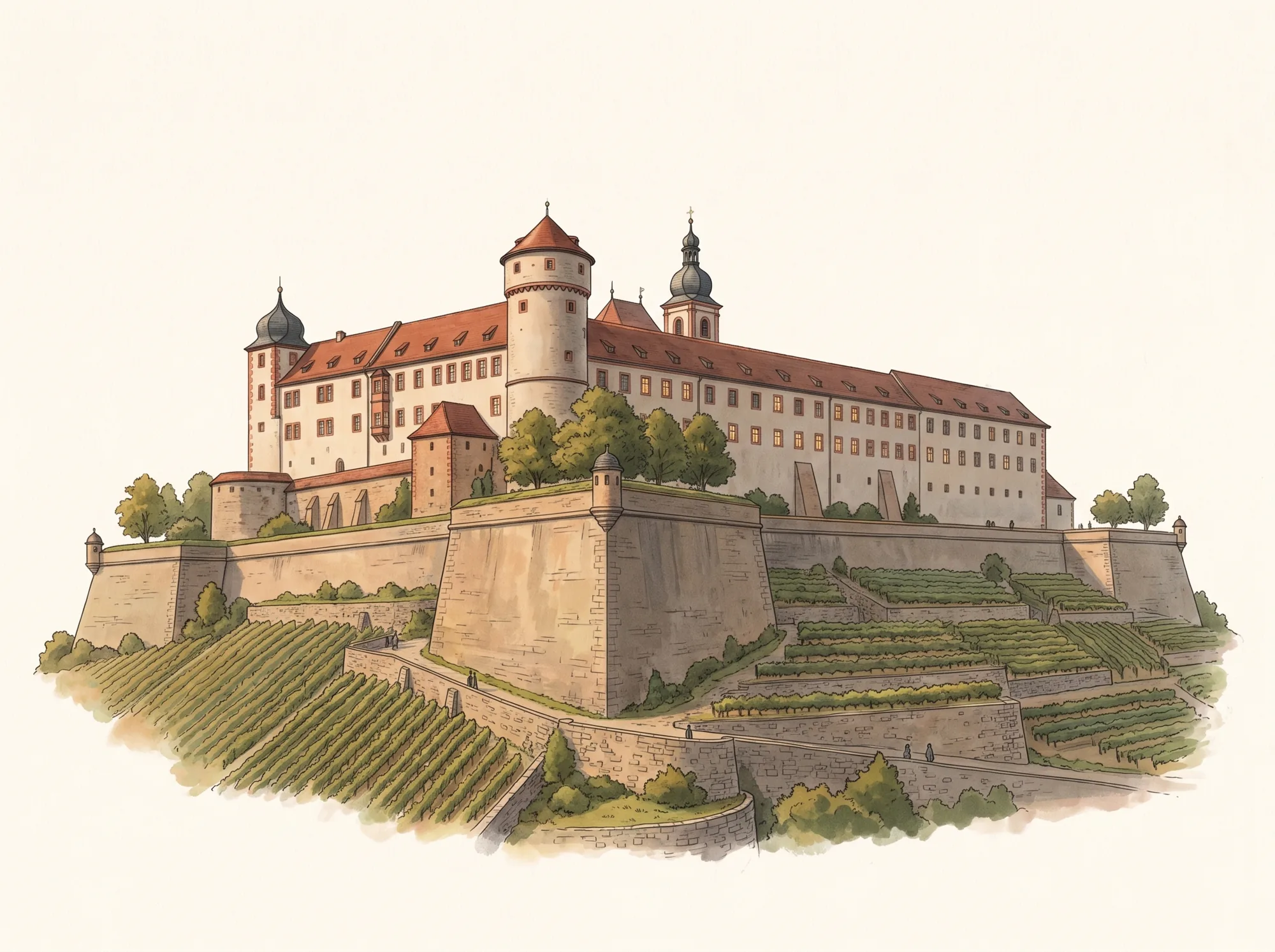 Illustration: Festung Marienberg über den Weinbergterrassen